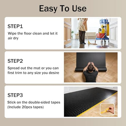 StellarStar 4x20 FT Garage Floor Mat, 2.8mm Thickened PVC Diamond Plate - color: Black, size: 4x20 FT