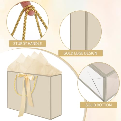 woric 2 Pcs Gift Bags with Handles, 14" Medium Gift Bag with Tissue Paper - color: Gold