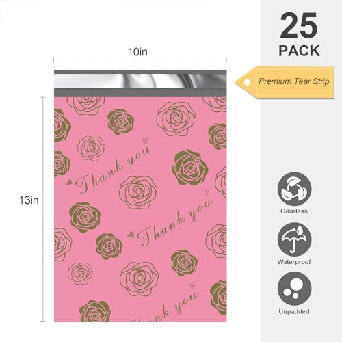 JinRuiKJ Thank You Poly Mailers 10x13 25 Pack, Gold Rose Design - color: Gold Rose, size: 10x13'' - 25 Pack