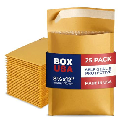 BOX USA 8 1/2 x 12" Kraft Bubble Mailers (25-Pack) - Brown Padded Envelopes, Self-Seal Shipping Bags for Small Business, Heavy Duty Cushioned Mailing Envelopes for Packaging and Shipping - size: 8-1/2x12" (25-Pack)