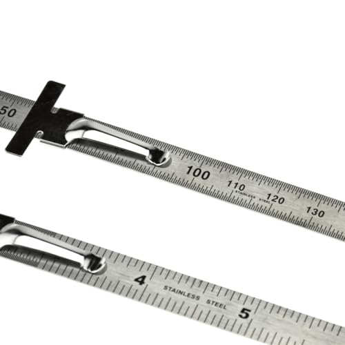 SE Stainless Steel SAE Metric Ruler Set - Stainless Steel Precision Ruler Measuring Tool - Detachable Clips - Set of 2 Pcs - 925PSR-2