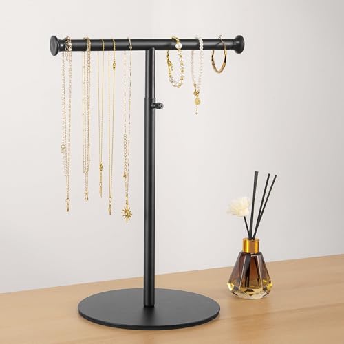 niffgaff T Bar Adjustable Purse Display Stand for Lanyard, Long Necklace, Jewelry, Black - color: Black