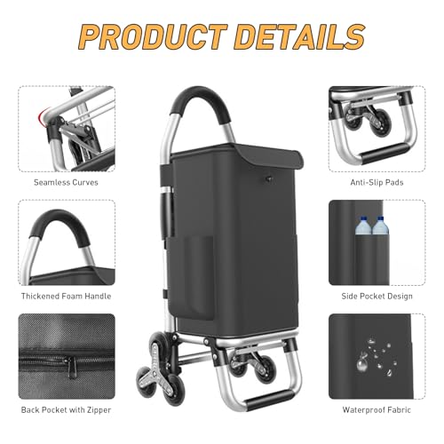 Heavy Duty 3 in 1 Shopping Cart, Foldable Hand Truck with 6 Wheels - color: Black