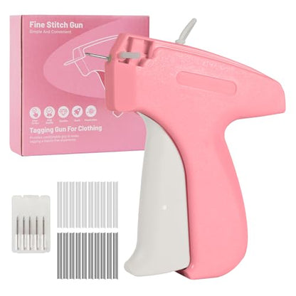 Mini Stitch Gun Kit, Stitchy Gun,Quick Clothing Fixer,Tagging Gun for Clothing, Mini Sewing Micro Tagging Gun - Includes 6 Needle2000 Black Fasteners & 2000 White Fasteners (Pink)
