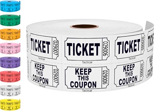 Tacticai 1000 Raffle Tickets, 50/50 Double Roll, White - color: A - Double Roll - 1,000 Tickets - Keep - White