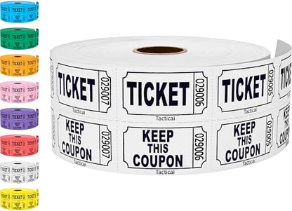 Tacticai 1000 Raffle Tickets, 50/50 Double Roll, White - color: A - Double Roll - 1,000 Tickets - Keep - White