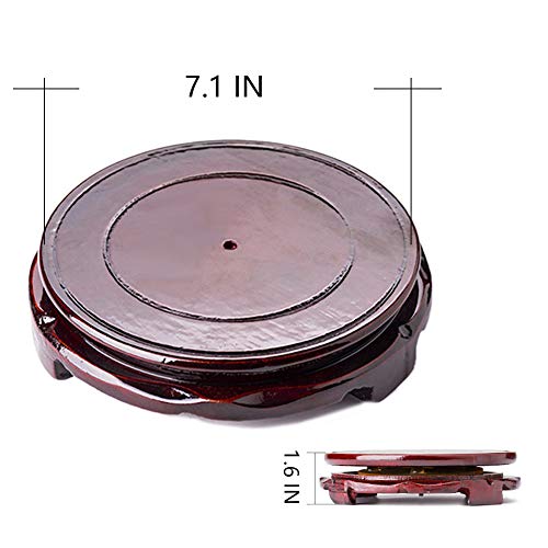 Brown Wood Oriental Style Round Veneer Base (7.1" w X 1.3" h) - color: Non-rotatable, size: 7.1"Inside Diameter