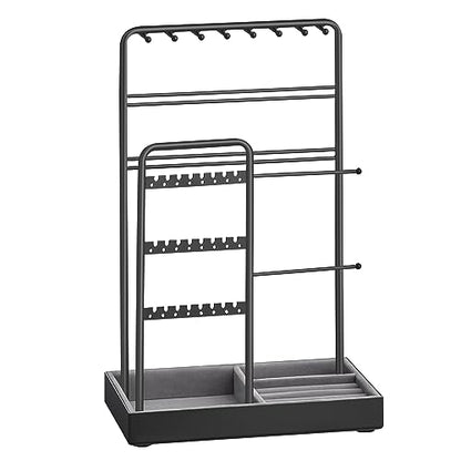 SONGMICS Jewelry Holder, Display Stand, Metal Frame, Velvet Tray - color: Ink Black, size: 4.5"D x 7.7"W x 12.1"H