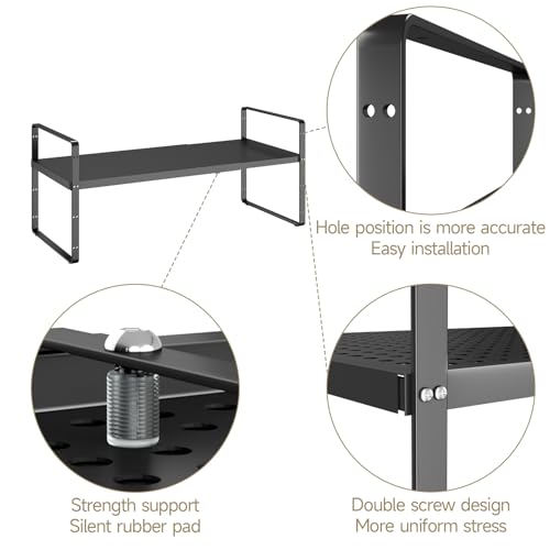 16.5~27.1" Expandable Shelf with Hole，1Pack 8.1" Wide Stackable Cabinet Shelves，Black - color: Black, size: 1Pcs // 8''W-K