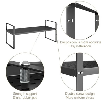 16.5~27.1" Expandable Shelf with Hole，1Pack 8.1" Wide Stackable Cabinet Shelves，Black - color: Black, size: 1Pcs // 8''W-K