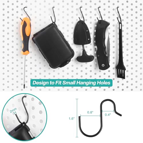 Small Pegboard J Hooks - 80pcs Metal Peg Board S Hangers for Tiny Holes - color: Black