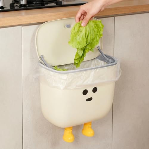 9L Kitchen Compost Bin for Countertop or Under Sink - Hanging Small Trash Can with Lid for Cupboard/Bathroom/Bedroom/Office/Camping, Mountable Indoor Compost Bucket (White)