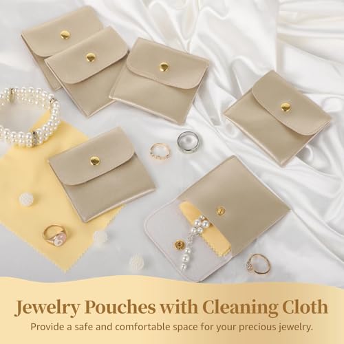 120 Pcs Jewelry Pouches, PU Leather Jewelry Packaging Bags with Cleaning Cloths, Jewelry Organizer Pouches with Snap Buttons, Luxurious Jewelry Present Bags for Earrings, Bracelets - color: gold,240PCS