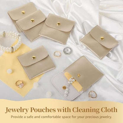 120 Pcs Jewelry Pouches, PU Leather Jewelry Packaging Bags with Cleaning Cloths, Jewelry Organizer Pouches with Snap Buttons, Luxurious Jewelry Present Bags for Earrings, Bracelets - color: gold,240PCS