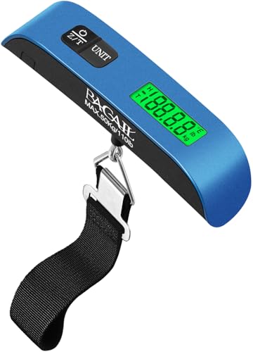 BAGAIL Digital Luggage Scale, 110lbs Hanging Baggage Scale with Backlit LCD Display, Portable Suitcase Weighing Scale, Travel Luggage Weight Scale with Hook, Strong Straps for Travelers - color: Blue