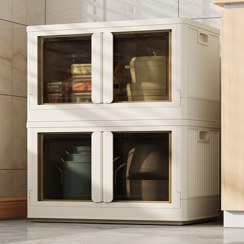 FLEXIMOUNTS 152 QT Stackable Plastic Storage Bins With Lids, Milky White - color: Milky White, size: 76 Qt-2 Pack
