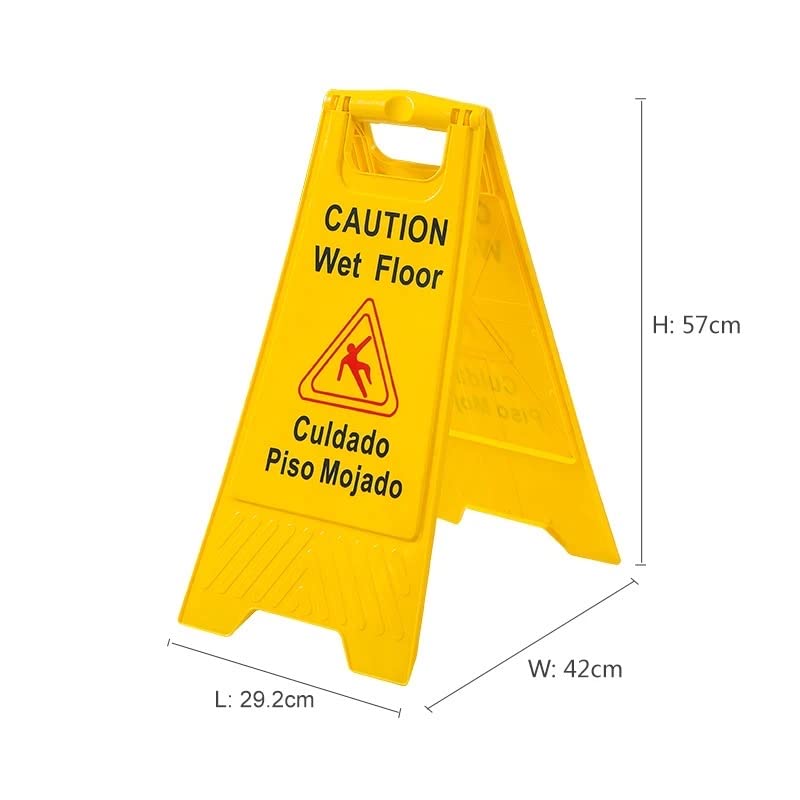 24' Warning sign "CAUTION WET FLOOR" sign double sided fold-out bilingual for public safety indoors and outdoors with two language English/Spanish