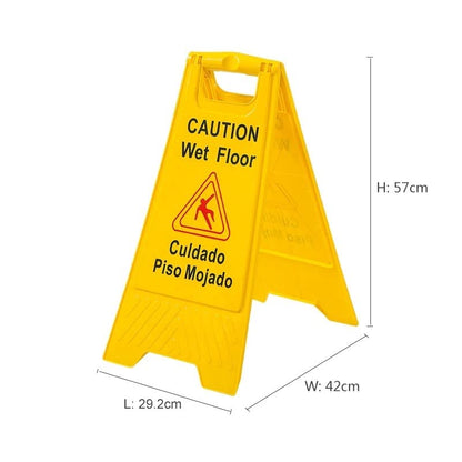 24' Warning sign "CAUTION WET FLOOR" sign double sided fold-out bilingual for public safety indoors and outdoors with two language English/Spanish