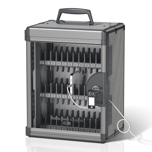 36 Slots Cell Phone Locker for Classroom with Key, Portable Mobile Phone Storage Box with Handle & Charging Hole, Phone Lock Box Wall Mounted for School (Black, 36 Slots) - size: 36 Slots