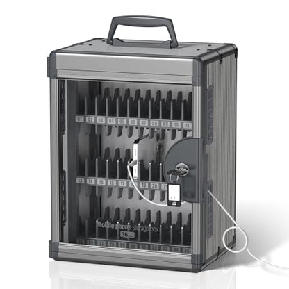 36 Slots Cell Phone Locker for Classroom with Key, Portable Mobile Phone Storage Box with Handle & Charging Hole, Phone Lock Box Wall Mounted for School (Black, 36 Slots) - size: 36 Slots
