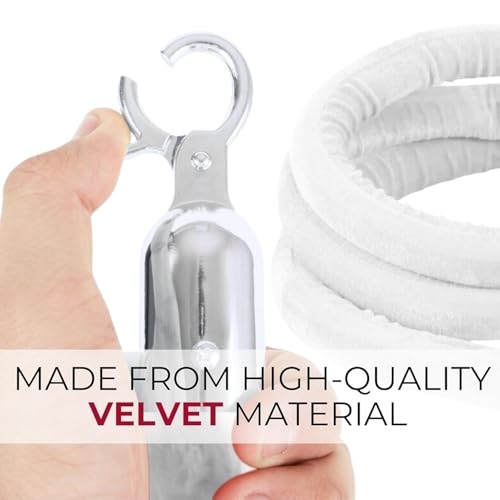 8PCS White Velvet Rope 5FT – Soft Velvet Ropes with Silver Snap Ends Stanchion Set for VIP Rope Barrier Event Crowd Control - color: 8 White + Silver