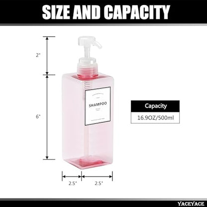 Pink Shampoo and Conditioner Set of 3, 16.9oz Clear Shampoo - color: Pink Clear, size: 2.5"L x 2.5"W x 8"H