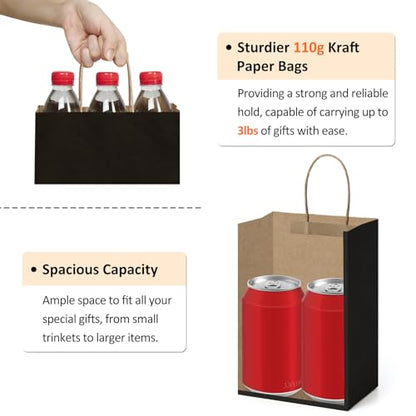 BagDream Gift Bags with Handles 5.25x3x8 Inch Black 50 Pack Bulk - color: Black, size: 1 Count (Pack of 50)