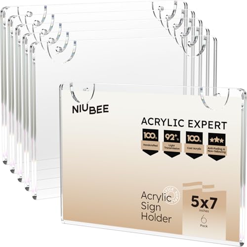 NIUBEE 5x7 Clear Acrylic Sign Holder Horizontal Wall Mount 6 Pack - size: Horizontal 6 Pack 5" x 7"