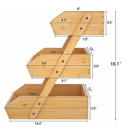 Merysen 3-Tier Bamboo Fruit Basket for Kitchen Countertop, Self-assembly - size: 3 Tier Bamboo