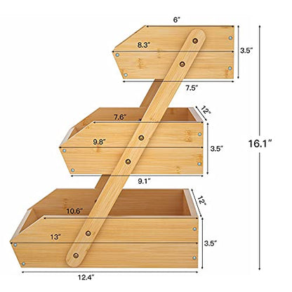 Merysen 3-Tier Bamboo Fruit Basket for Kitchen Countertop, Self-assembly - size: 3 Tier Bamboo