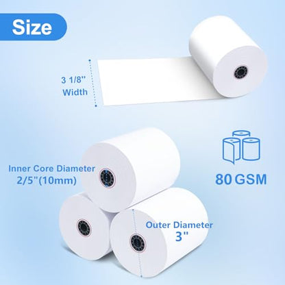 3 1/8 x 3" Diameter Thermal Paper Receipt Rolls (50 Pack) 80 GSM, BPA Free Receipt Paper Compatible with Most POS Systems, Cash Registers, Thermal Receipt Rolls