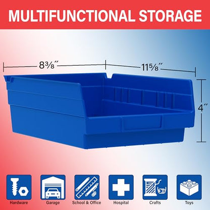 Akro-Mils 30150 Heavy Duty Plastic Shelf Bins, 12"x 8"x 4", Blue, 12-Pack - color: Blue