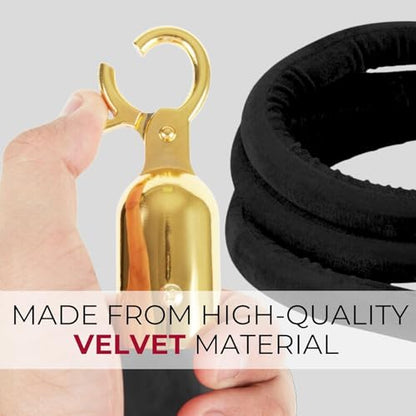 4 PCS Black Velvet Rope - 5 Ft Black Velvet Rope for Parties Crowd Queue Line for Ceremonies Safe Control Hanging Stanchion Tape - color: Black + Gold