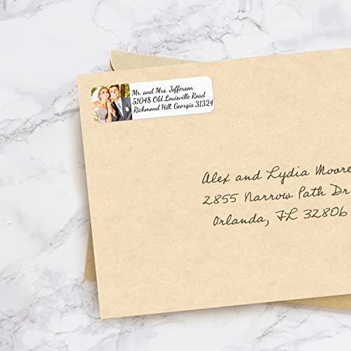 Custom Image Upload Elegant Rolled Address Labels / 250 Personalized Return Address Labels/Designer Address Stickers in Elegant Plastic Dispenser - size: 250 Labels, style: Script