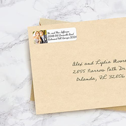 Custom Image Upload Elegant Rolled Address Labels / 250 Personalized Return Address Labels/Designer Address Stickers in Elegant Plastic Dispenser - size: 250 Labels, style: Script