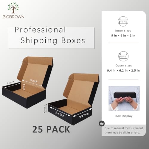 BIOBROWN Black 9x6x2" Small Shipping Boxes 25 Pack for Packaging - color: Black, size: 9x6x2 inch-25pack