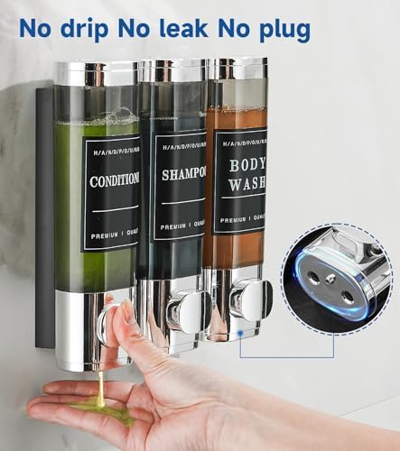 Shower Soap Dispenser Wall Mounted No Drill Shampoo Dispenser for Shower Wall Shampoo and Conditioner Dispenser Bathroom Hotel 3 * 350ml Chrome 1 - color: Chrome