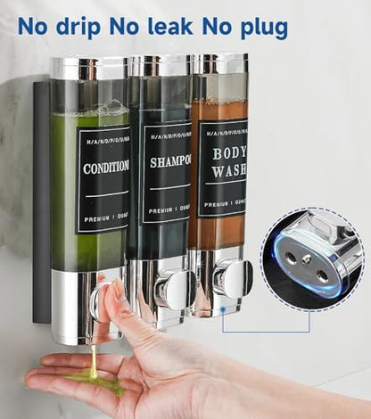 Shower Soap Dispenser Wall Mounted No Drill Shampoo Dispenser for Shower Wall Shampoo and Conditioner Dispenser Bathroom Hotel 3 * 350ml Chrome 1 - color: Chrome