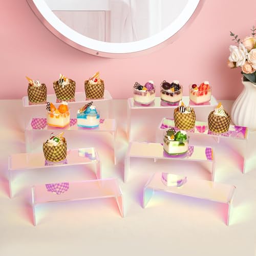 8-Pack Iridescent Acrylic Display Risers, Rainbow Rectangular Set - color: Iridescent-8pcs