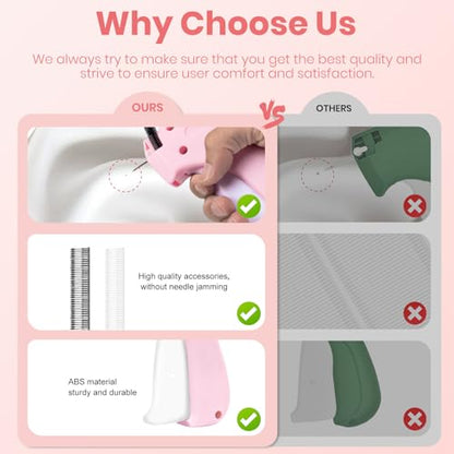 ASUNO Stitch Gun for Clothes Handheld Tag Quick Clothing Fixer Tagging Sewing Kit Includes 6 Needle 1000 Black Fasteners & 1000 White Fasteners Pink