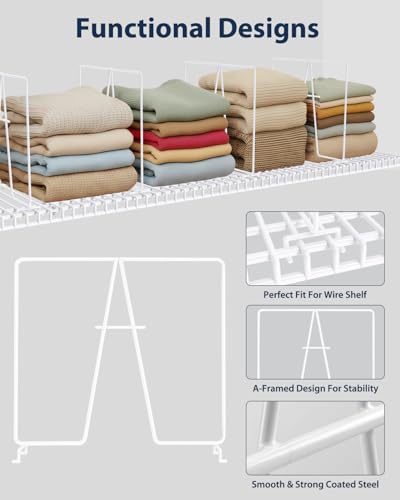 Supforce 4 Pack Wire Shelf Dividers for Closet, 12 x 12in, White - color: White