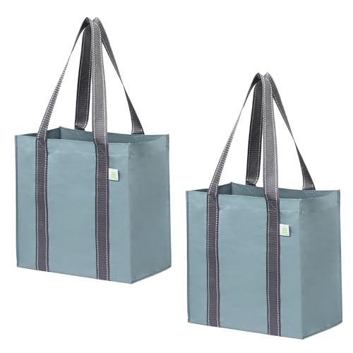 VENO 2/4 Pack Compact Reusable Grocery Shopping Bags with Hard Bottom - color: Light Blue