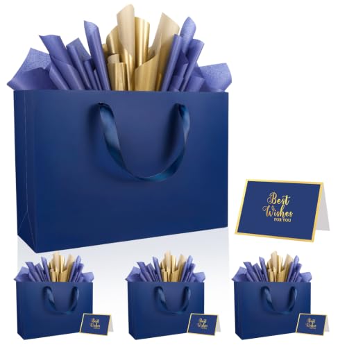 Epoesch 4 Pack Medium Blue Gift Bags with Handles and 12 Tissue Papers - color: Blue Gift Bags