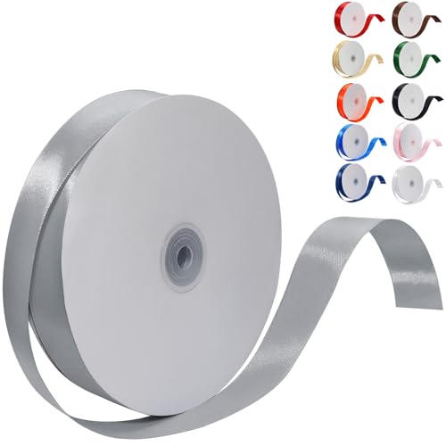 Grey Satin Ribbon 1 Inch 100 Yards, for Wedding Gift Wrapping - color: Grey