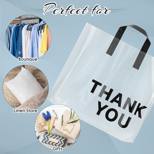 Paterr 50 Pack Thick Clear Thank You Gift Bags with Handles Durable Retail Plastic Bags 12 x 15 x 3'' Merchandise Gift Wrapping Shopping for Small Business Retail Shop Clothing Customers Goody