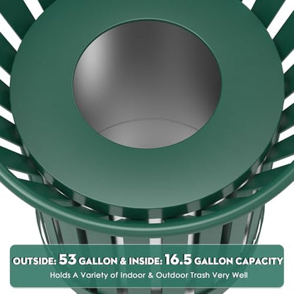 Outdoor Trash Can Commercial, Heavy Duty Large Metal Garbage Can for All Weather Resistant, Garbage Bin Waste Receptacle for Parks, Streets, Patio, Public Spaces - color: Green-Flower