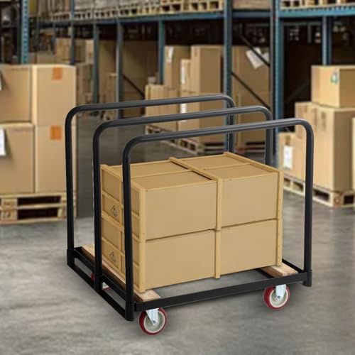 4 Wheel Panel Cart Dolly, Heavy Duty Dolly Cart, 6 Inch Casters, Panel Bars & E Strap Attachment Included, 1,500 Lb Capacity