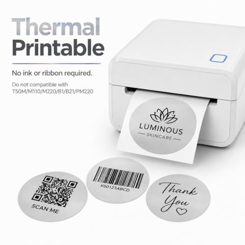 Round Metallic Silver Thermal Labels 2 Inch Vinyl Stickers 300 PCS - color: Matte Silver, size: 2 × 2 Inch