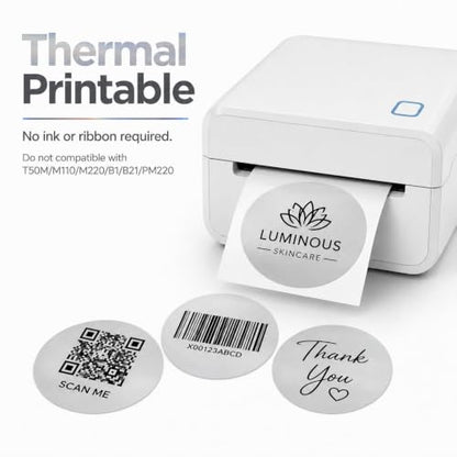 Round Metallic Silver Thermal Labels 2 Inch Vinyl Stickers 300 PCS - color: Matte Silver, size: 2 × 2 Inch