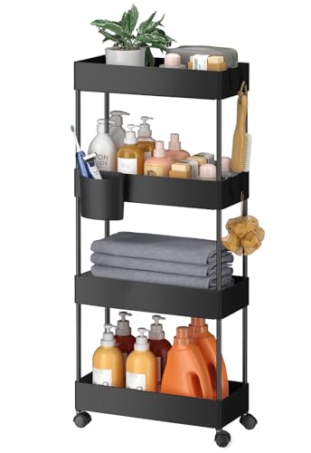 Pipishell 4 Tier Slim Storage Cart with Wheels, Laundry Cart, Black - color: Black, size: 4-Tier
